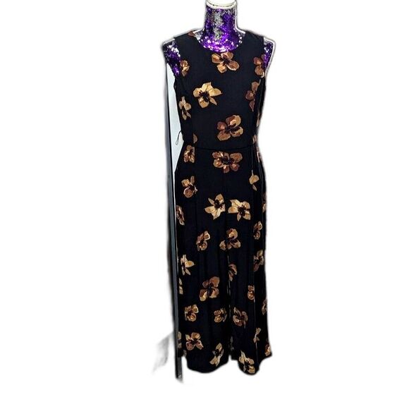 Tommy Hilfiger Pants - Black with Gold Floral Print Culotte Jumpsuit - Tommy Hilfiger Size 8
